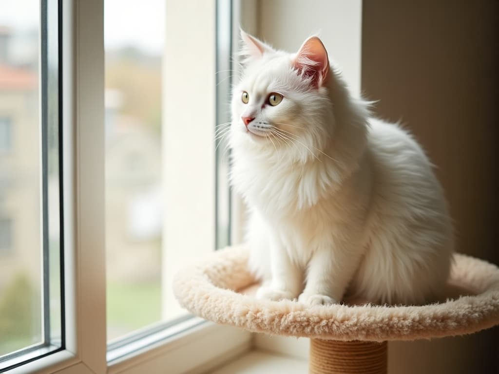 White cat on climbing tree