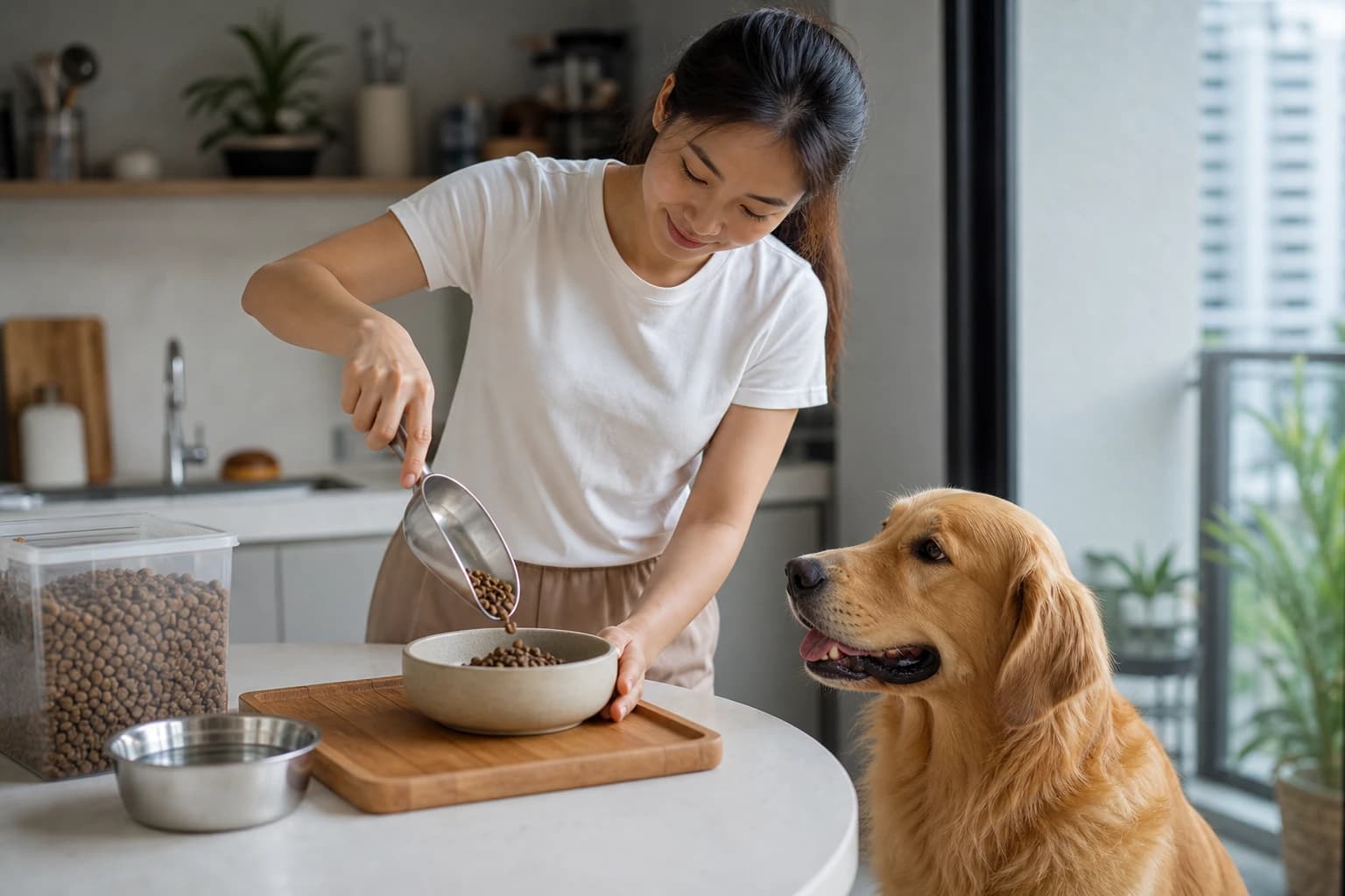 อาหารหมาที่มีคุณภาพ — เนื้อสัตว์ ผัก และอาหารเม็ดพรีเมียม